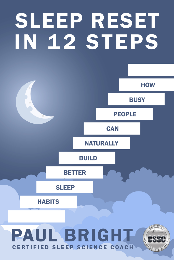 Cover for sleep reset in 12 steps ebook that helps you reset your sleep step by step